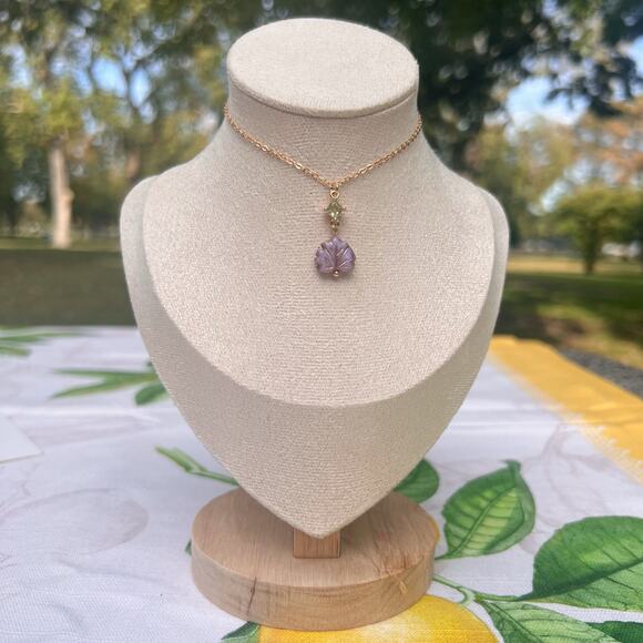 Peridot Lavender Amethyst Zirconia Leaf Fall Autumn Winter Maple Casual Necklace - Picture 1 of 8